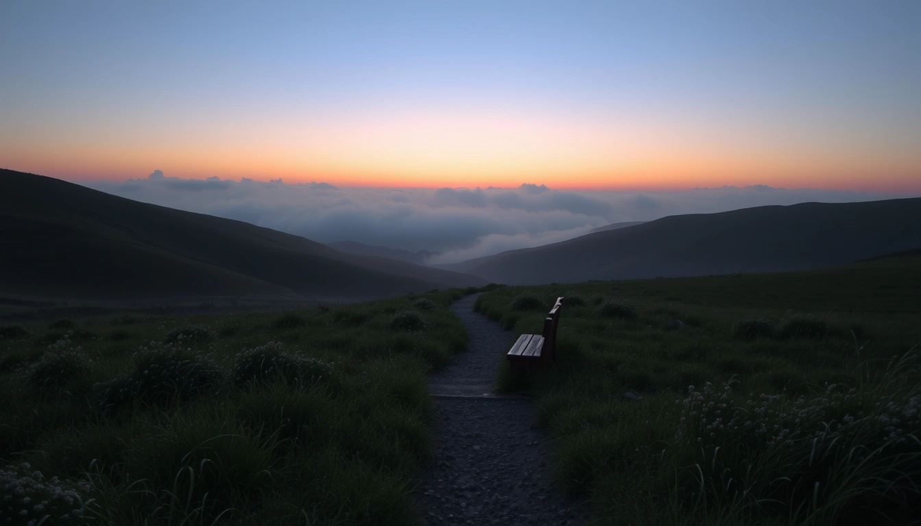 Soft dawn light rising over quiet hills after rain, inviting hope.