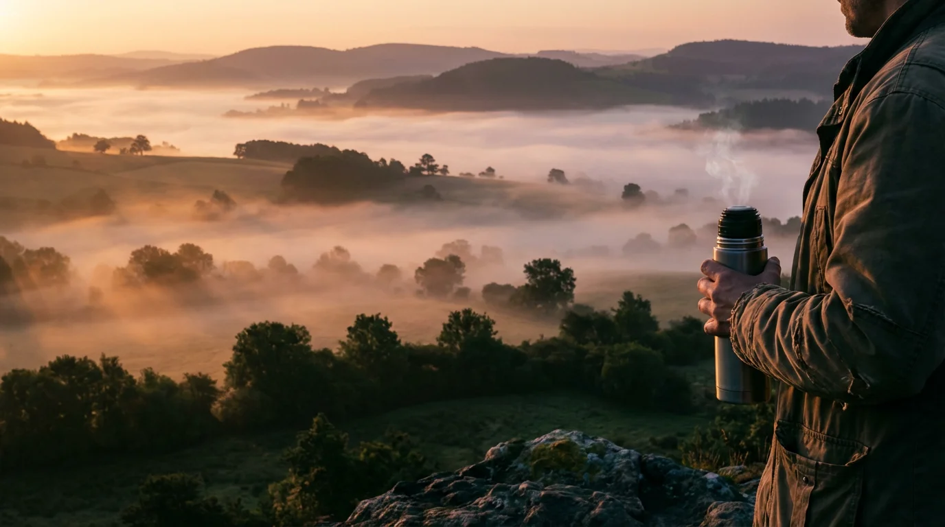 A gentle dawn over a misty valley suggesting hope and reflection.