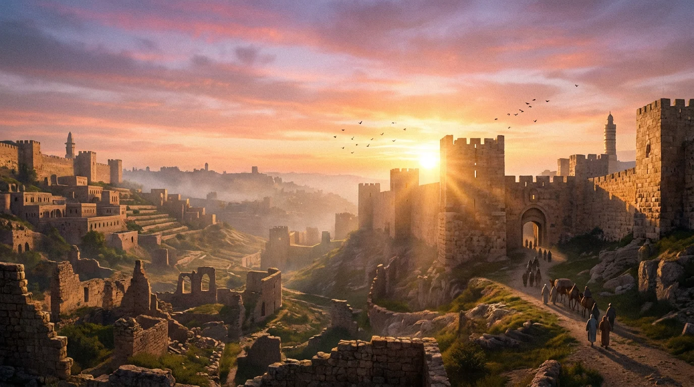 Sunrise over ancient city walls evokes Jeremiah’s persevering hope.