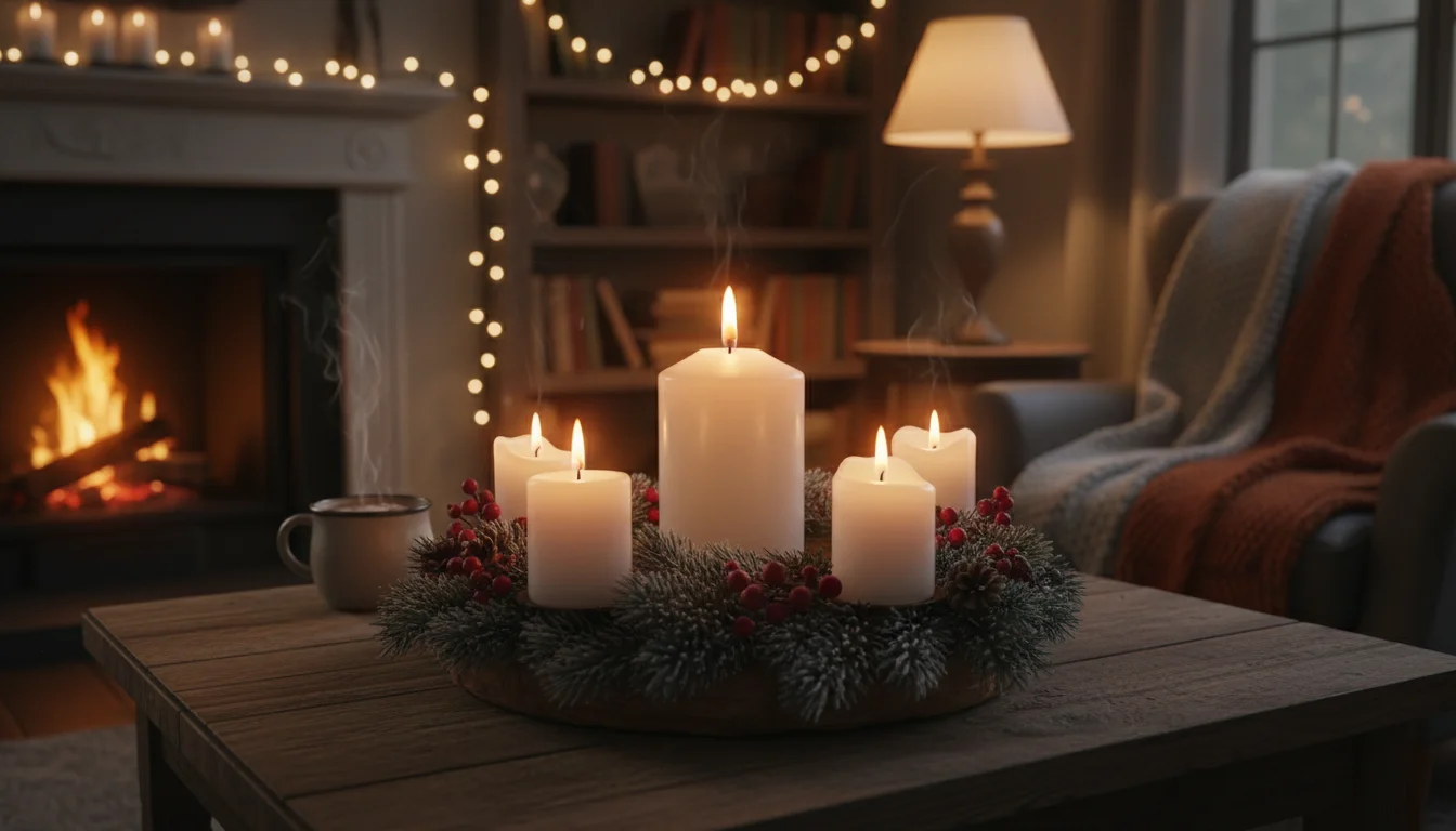 A fourth Advent candle glows in a quiet, welcoming room.