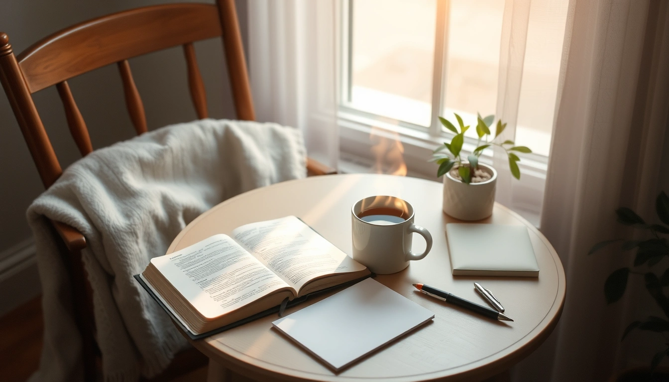 An open Bible by a sunlit window with a warm mug, inviting quiet reflection.
