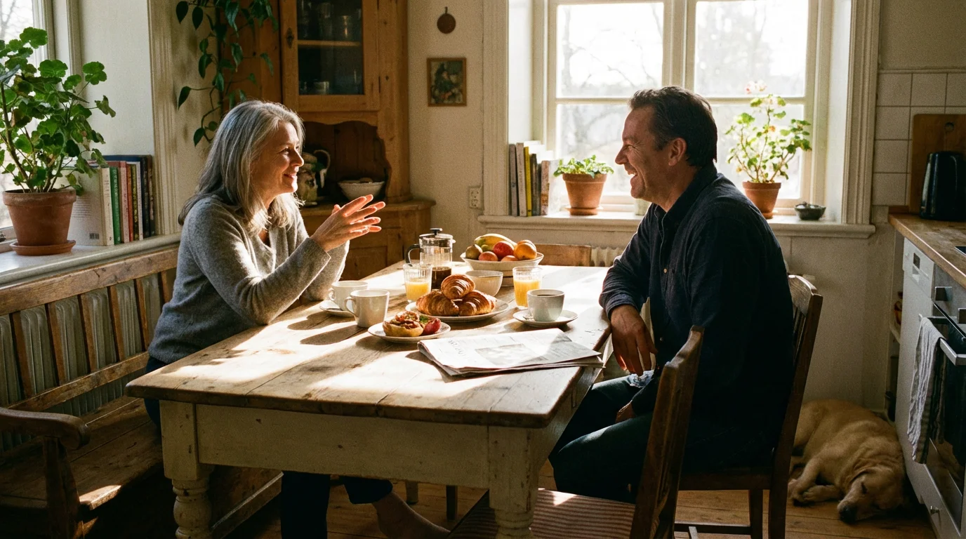 Soft morning light over a wooden table set for a gentle, honest conversation.