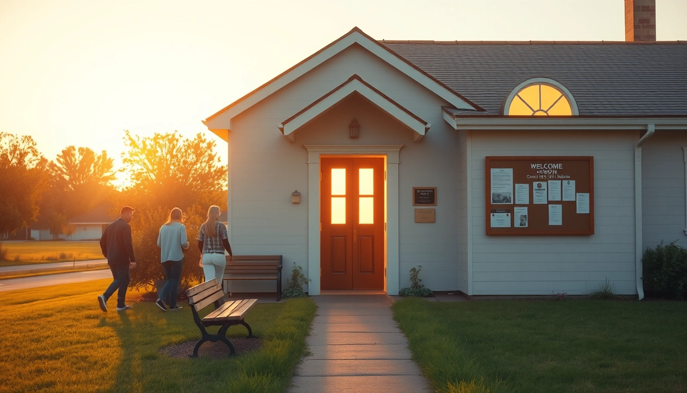 A welcoming church entrance on a quiet Sunday morning.