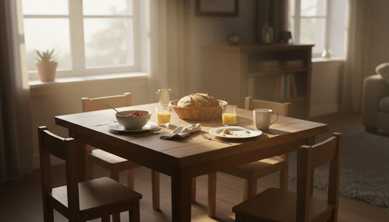 Morning light on a quiet family table, suggesting a fresh start.