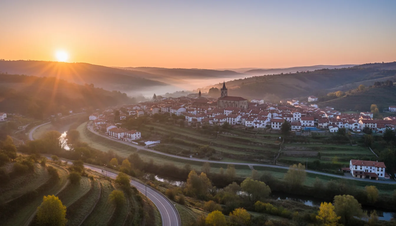 Sunrise over a quiet hill and town, evoking hopeful stillness.