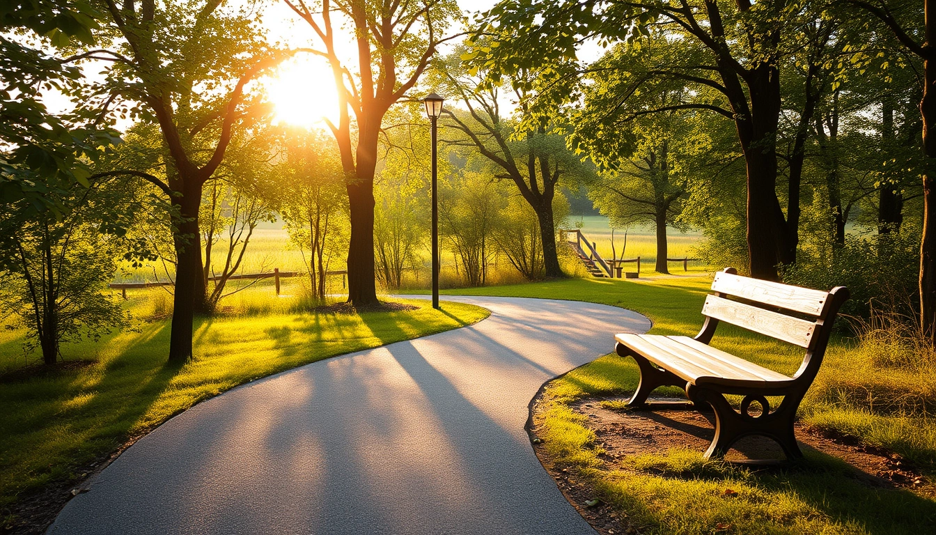 A sunrise lighting a peaceful path through trees, suggesting hope.