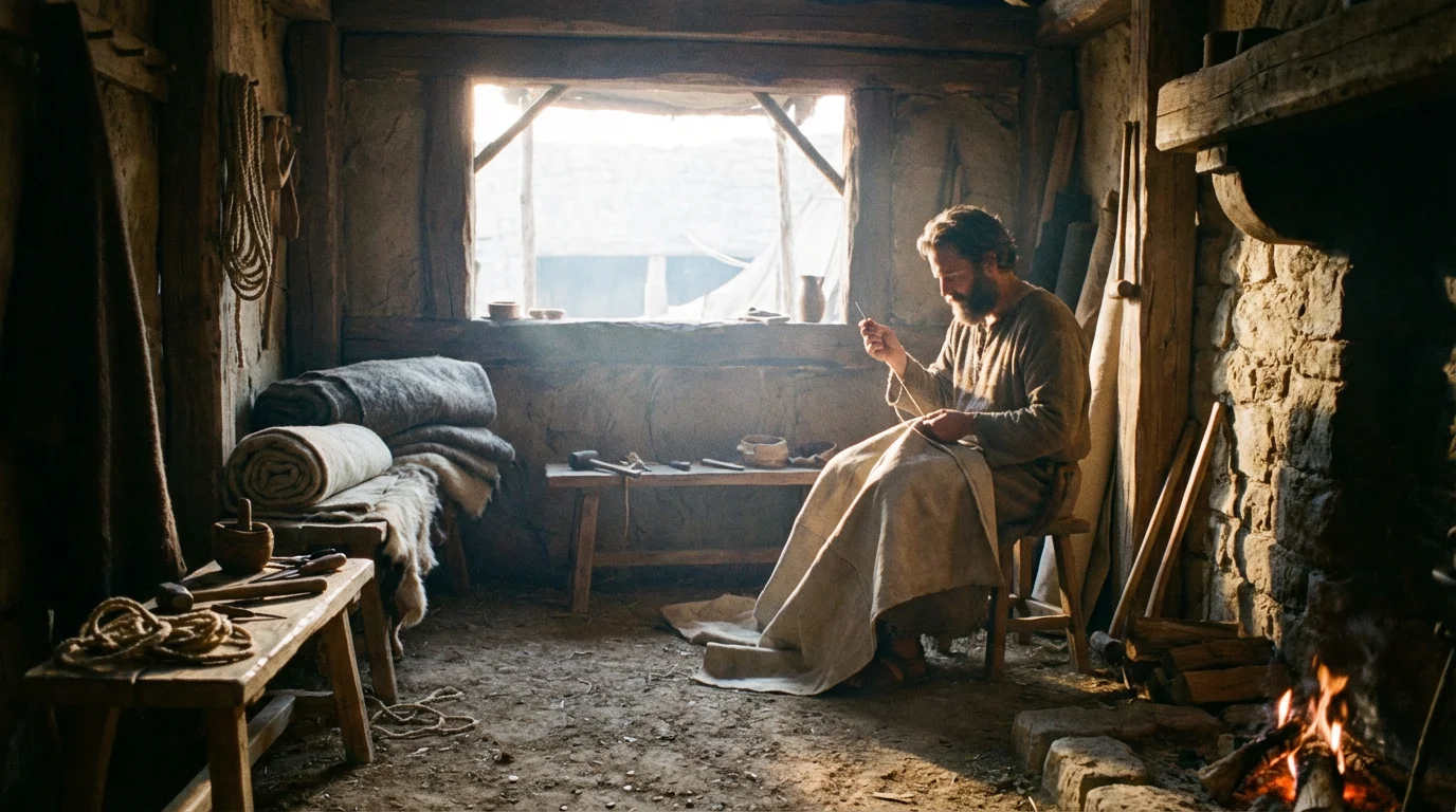 A humble workshop where a couple quietly make tents at dawn.