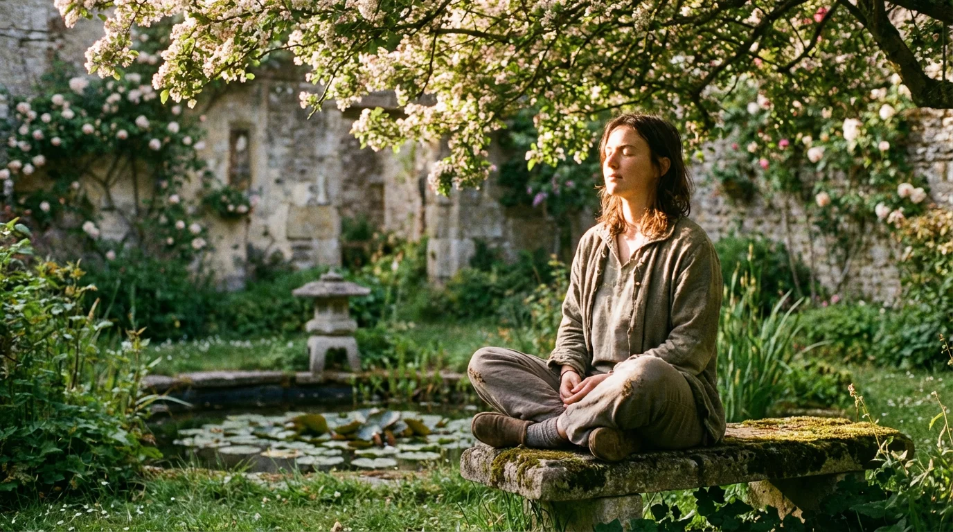 Person meditating on Scripture in a peaceful garden