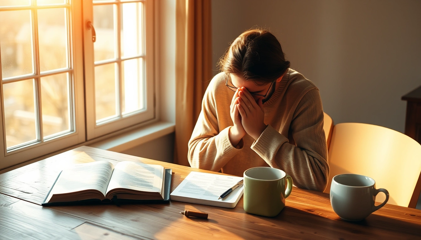 Person praying over an open Bible and notebook while seeking God’s guidance for success